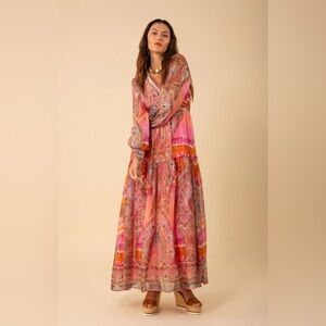 NEW SZ XL Hale Bob Vibrant Long Sleeve Paisley Dress in Pink and Orange